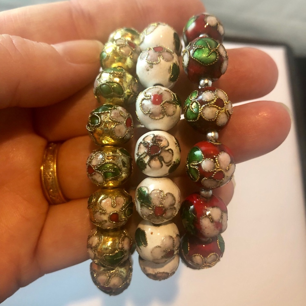 Beautiful cloisonné enamel bracelet trio